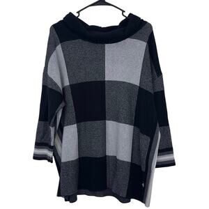 T by Talbots Women’s Plaid Cowl Neck Sweater Size 2Xp Black White Fall Casual